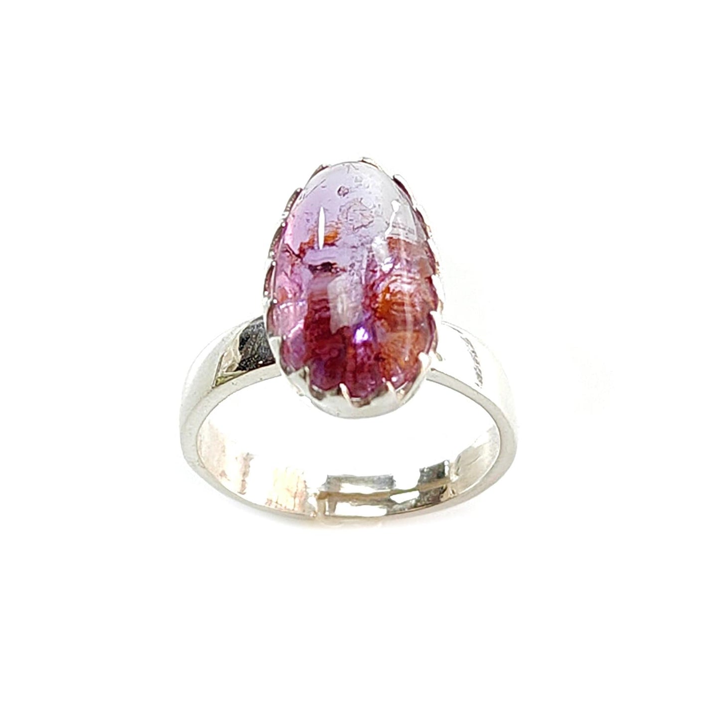 Amethyst Plain Silver Ring: 4.56gms Natural Untreated Super Seven Amethyst Oval Shape Plain 925 Sterling Silver Bezel Set Adjustable Ring