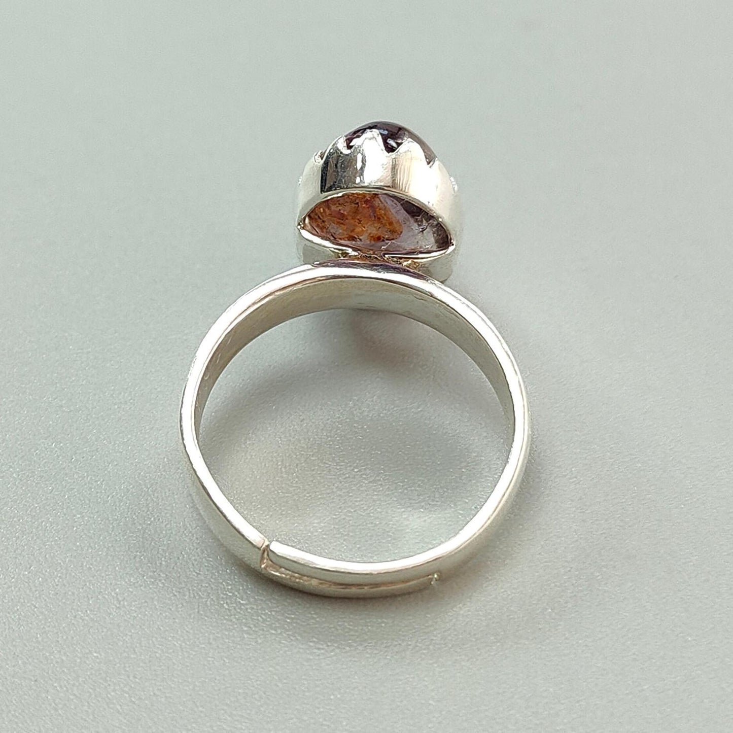 Amethyst Plain Silver Ring: 4.39gms Natural Untreated Super Seven Amethyst Oval Shape Plain 925 Sterling Silver Bezel Set Adjustable Ring