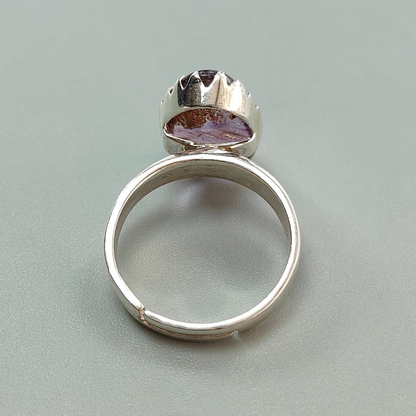 Amethyst Plain Silver Ring: 4.40gms Natural Untreated Super Seven Amethyst Fancy Shape Plain 925 Sterling Silver Bezel Set Adjustable Ring