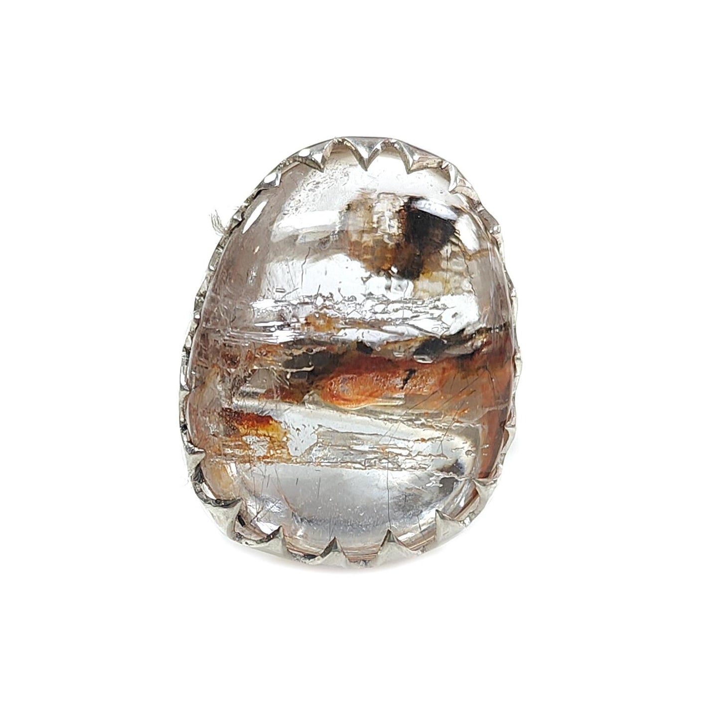 Amethyst Plain Silver Ring: 12.08gms Natural Untreated Super Seven Amethyst Fancy Shape Plain 925 Sterling Silver Bezel Set Adjustable Ring