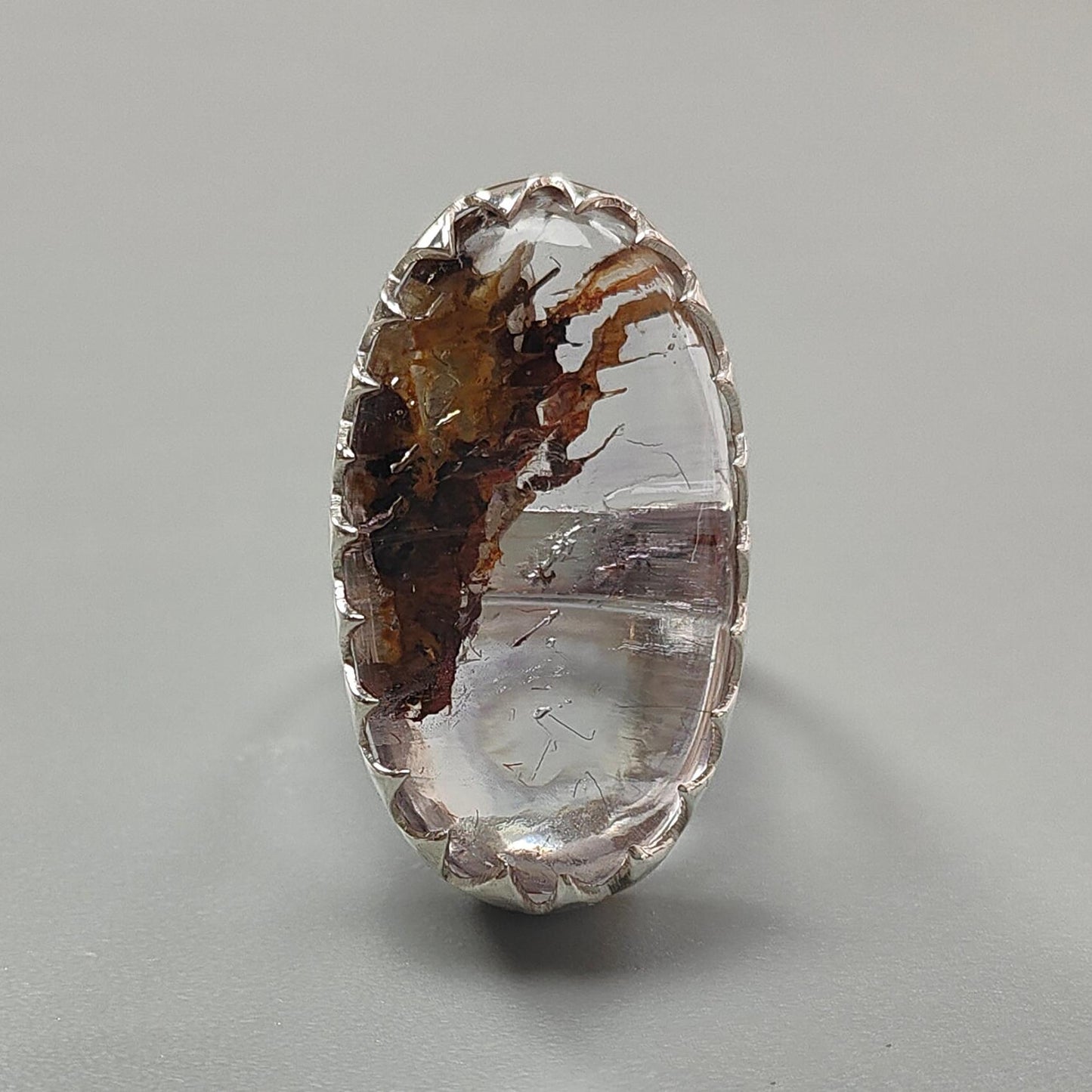 Amethyst Plain Silver Ring: 13.60gms Natural Untreated Super Seven Amethyst Oval Shape Plain 925 Sterling Silver Bezel Set Adjustable Ring