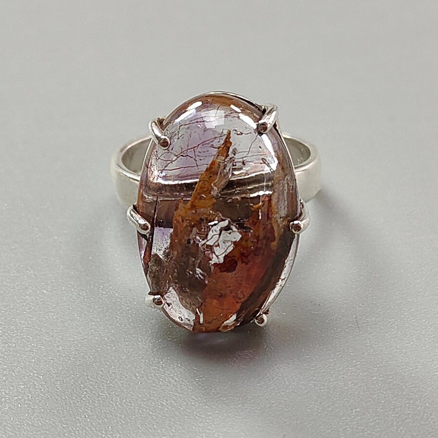 Super Seven Plain Silver Ring: 7.43gms Natural Untreated Amethyst Fancy Shape Plain 925 Sterling Silver Prong Set Adjustable Ring