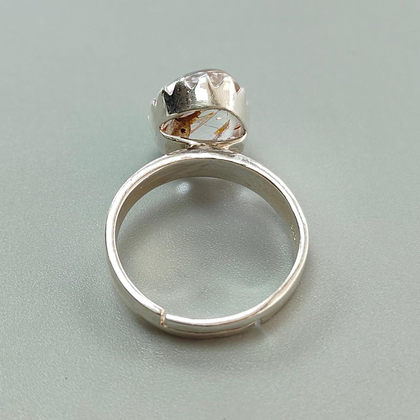 Amethyst Plain Silver Ring: 4.57gms Natural Untreated Super Seven Amethyst Fancy Shape Plain 925 Sterling Silver Bezel Set Adjustable Ring