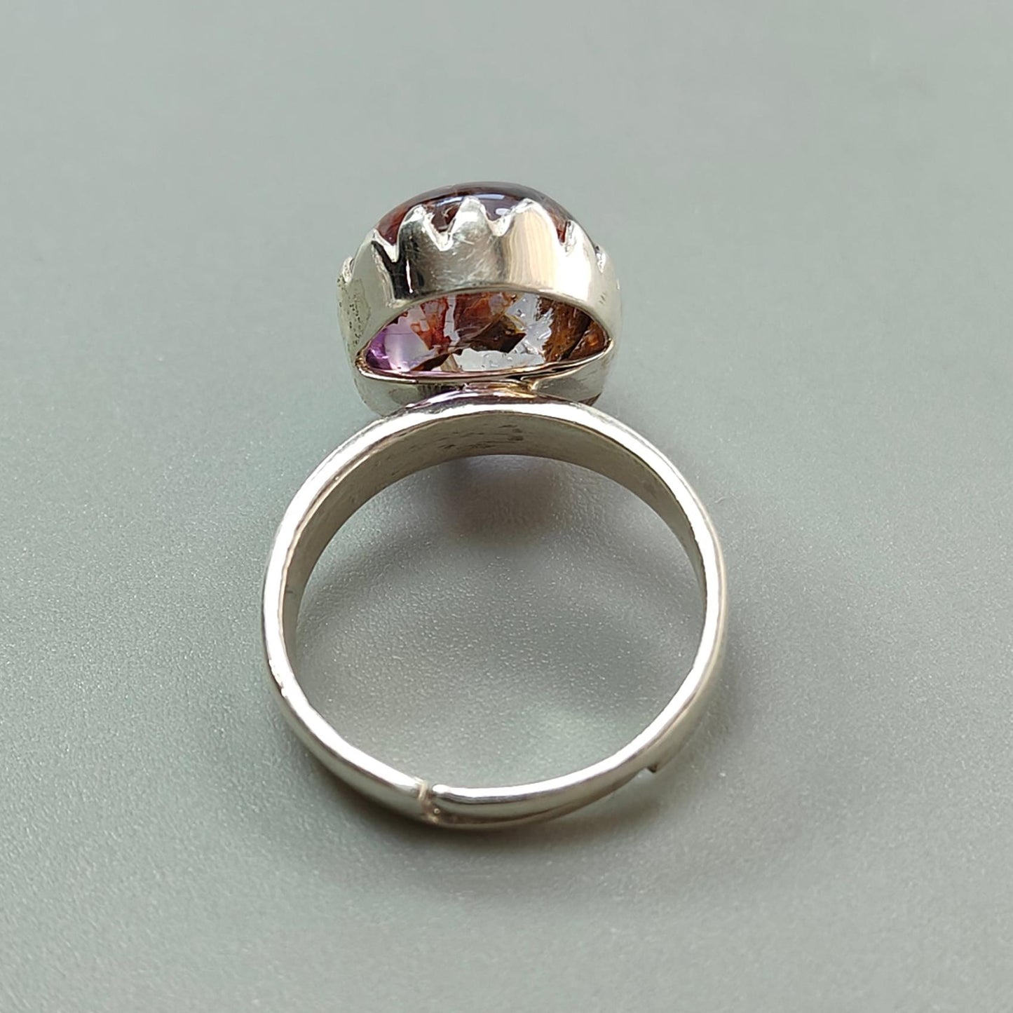 Amethyst Plain Silver Ring: 5.52gms Natural Untreated Super Seven Amethyst Fancy Shape Plain 925 Sterling Silver Bezel Set Adjustable Ring