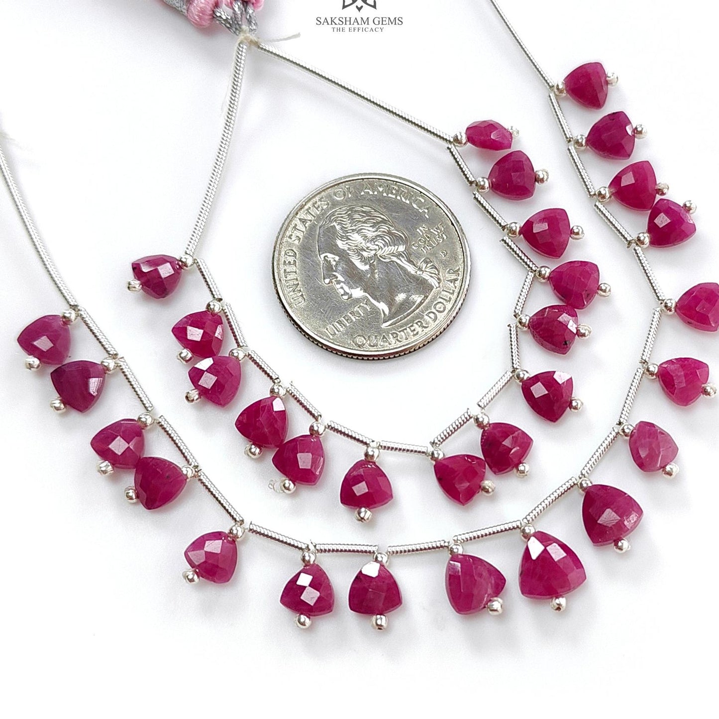 Ruby Checker Faceted Loose Beads: Natural Untreated Red Ruby Gemstone Triangle Shape 925 Sterling Silver Beads For Jewelry