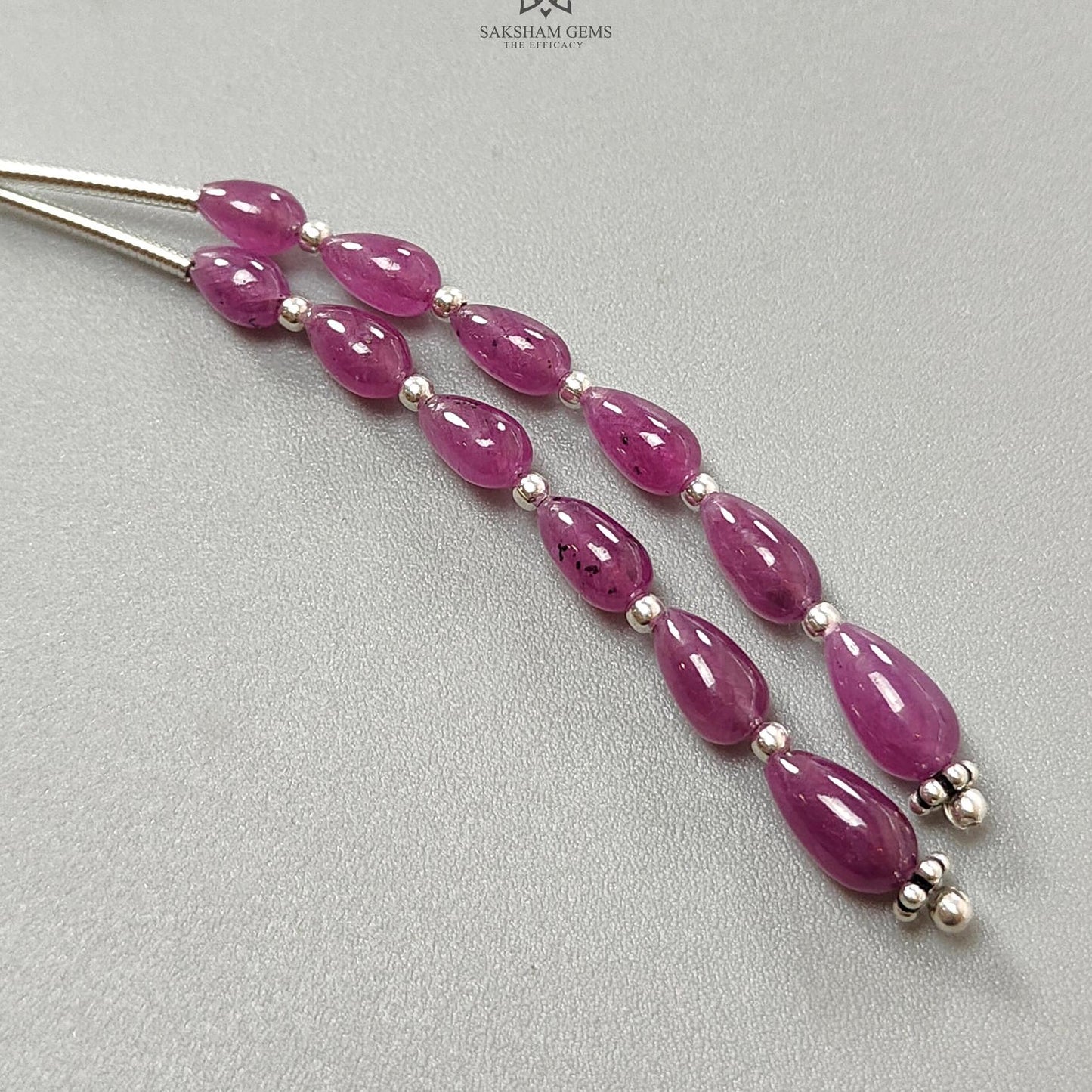 Purple Ruby Plain Loose Beads: 28.60cts Natural Untreated Ruby Cabochon Teardrops Plain Beads For Jewelry 5mm - 7mm 1.70" 1 Strand
