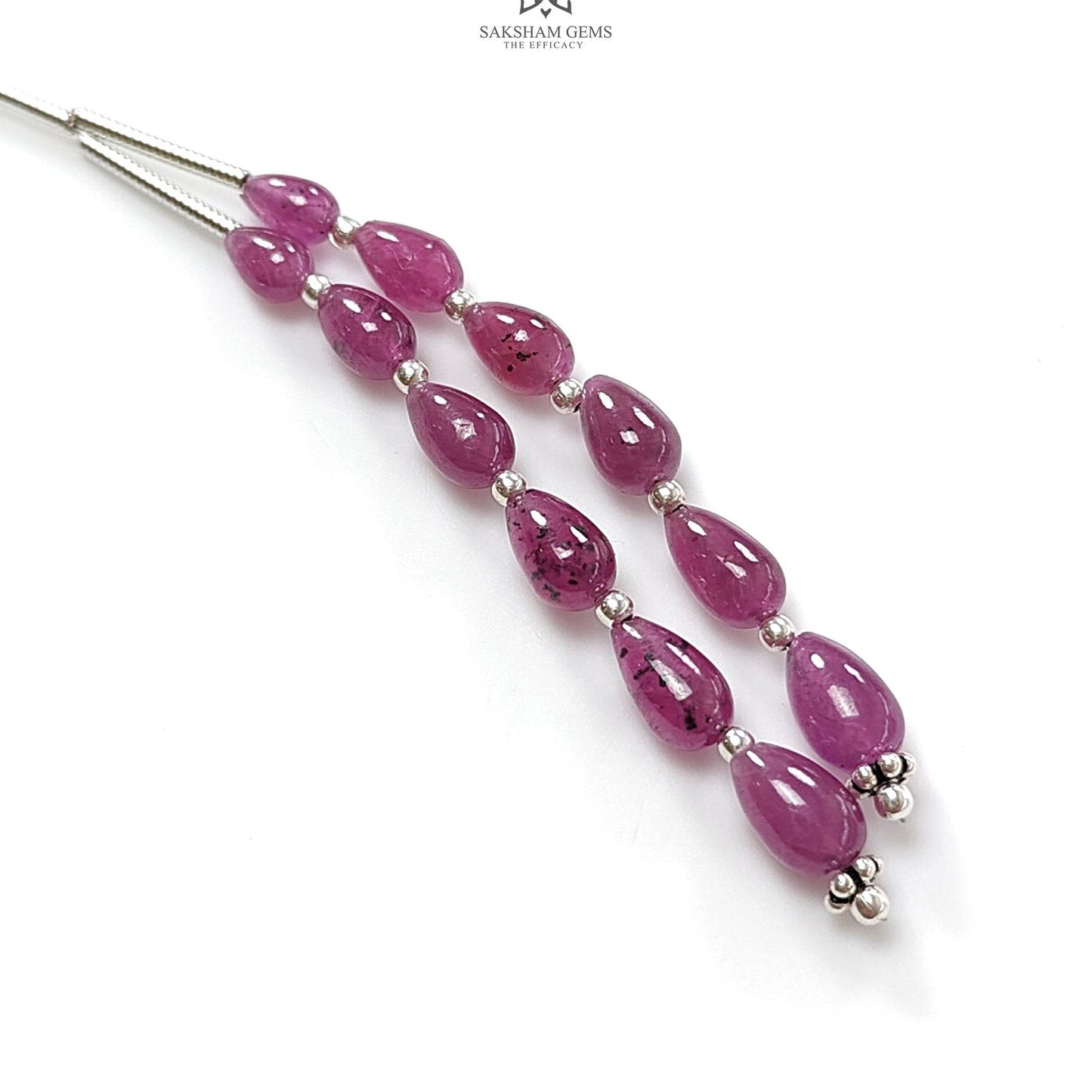 Purple Ruby Plain Loose Beads: 14.20cts Natural Untreated Ruby Cabochon Teardrops Plain Beads For Jewelry 5mm - 7mm 1.70" 1 Strand