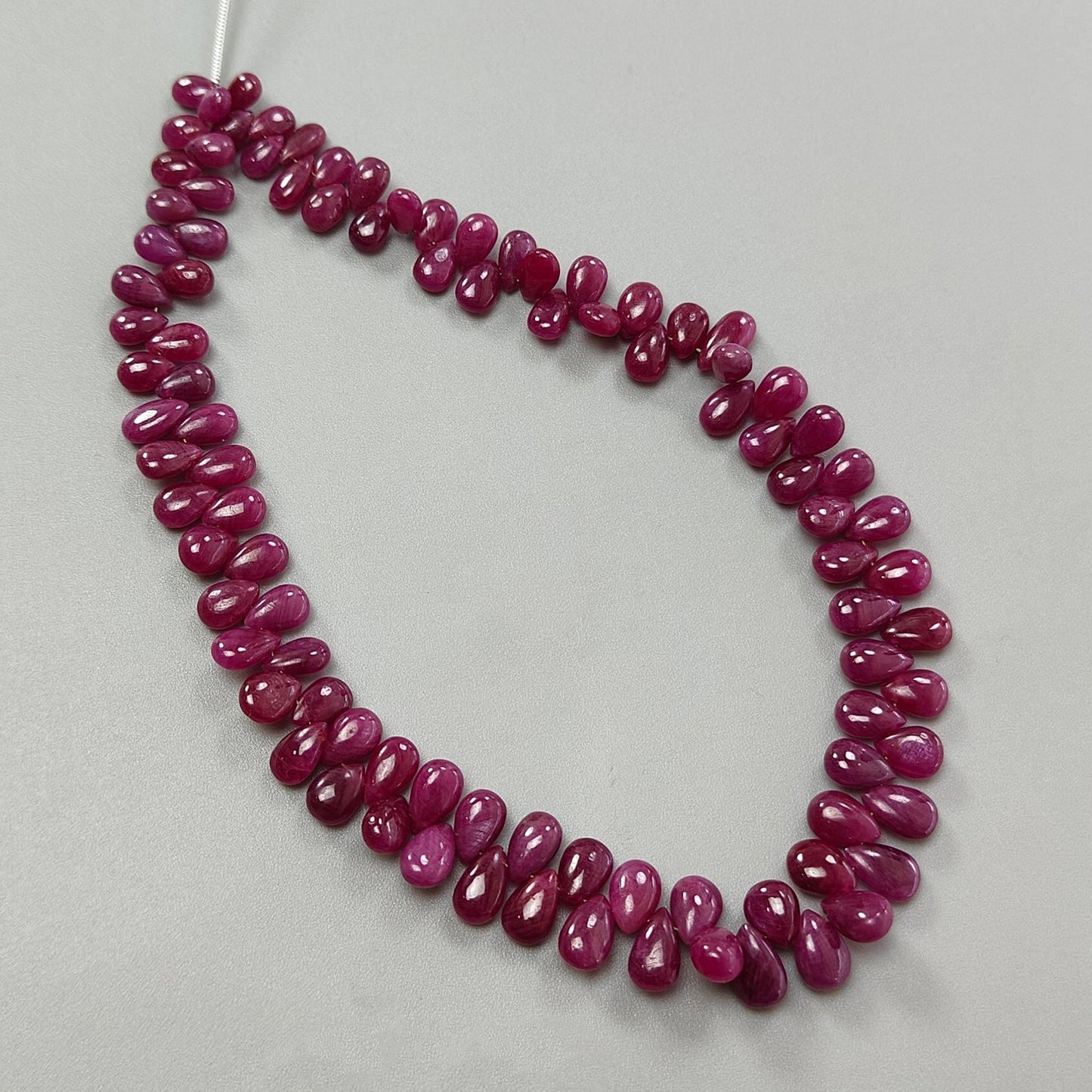 Red Ruby Smooth Loose Beads: 117.00cts (Approx) Natural Untreated Ruby Gemstone Pear Plain Briolette Beads 6*4mm - 9*5mm 5.5" 1 Strand