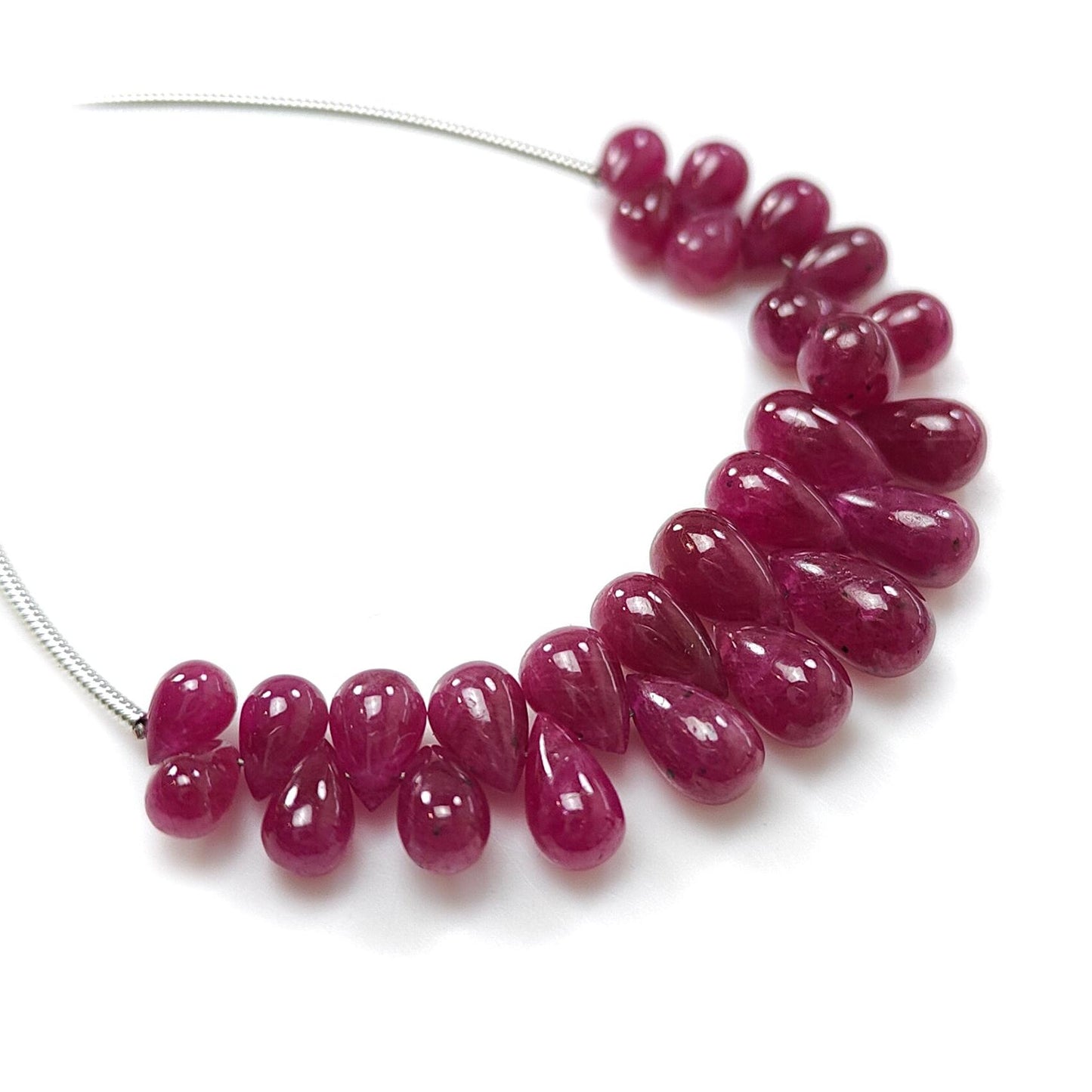 Red Ruby Smooth Loose Beads: 36.40cts Natural Untreated Ruby Gemstone Plain Teardrop Beads 5mm - 10mm, 2.90" Strand July Birthstone