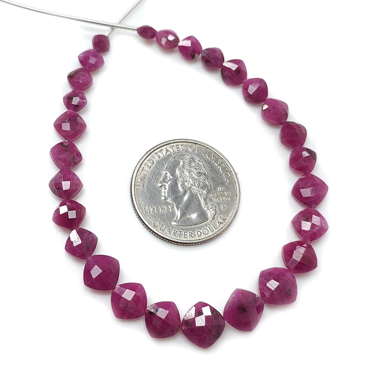 Red Ruby Faceted Loose Beads: 41.40cts Natural Untreated Unheated Ruby Gemstone Checker Cut Briolette Cushion Beads 4mm - 8mm, 7" Strand