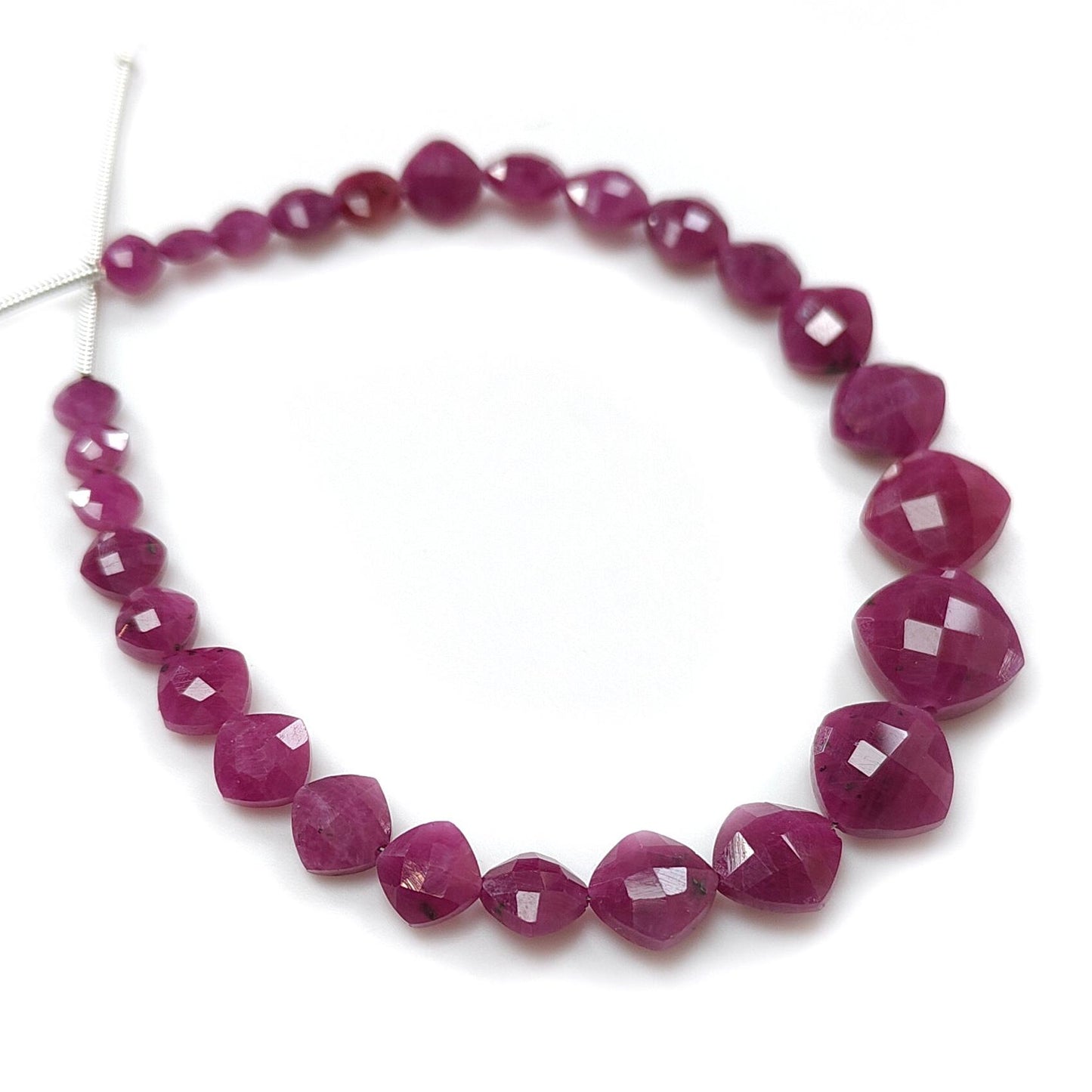 Red Ruby Faceted Loose Beads: 46.20cts Natural Untreated Unheated Ruby Gemstone Checker Cut Briolette Cushion Beads 4mm - 10mm, 7" Strand