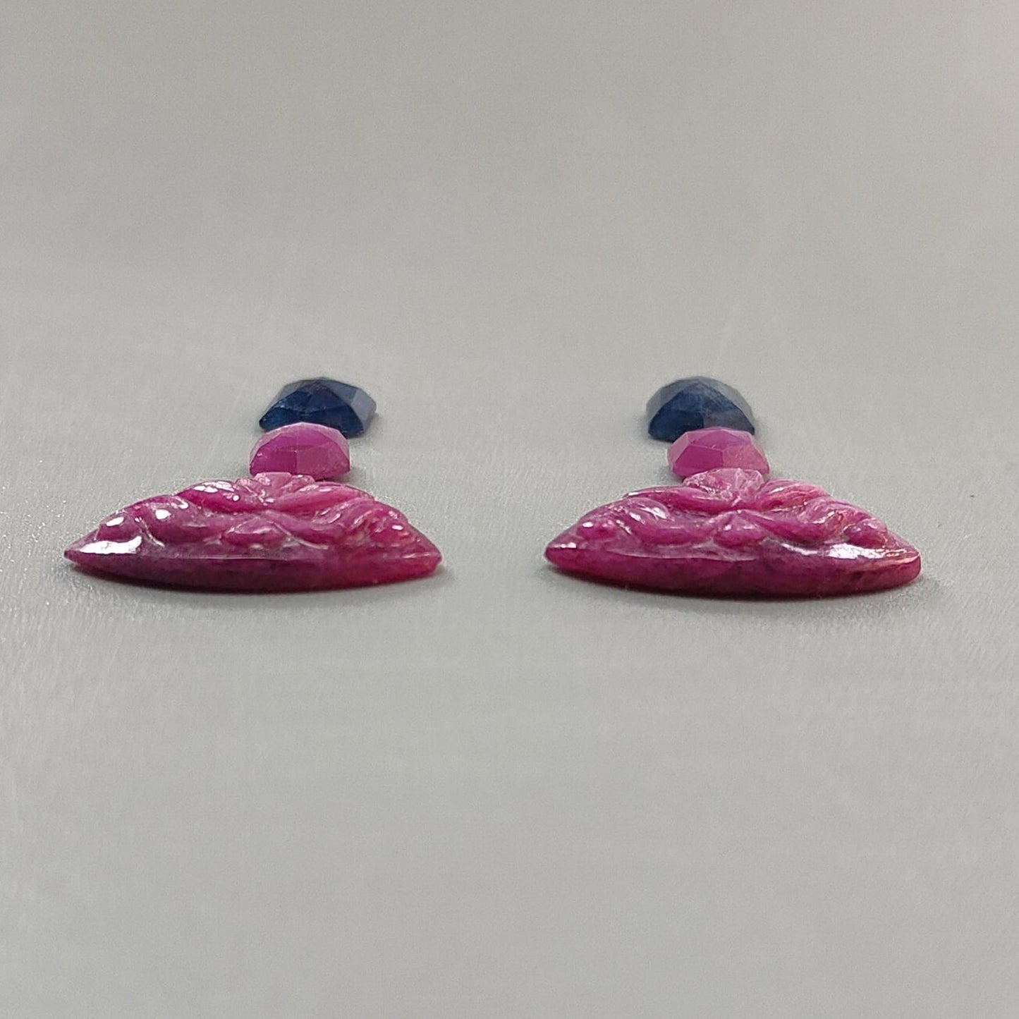 Ruby Gemstone Carving: 26.70cts Natural Untreated Red Ruby, Blue Sapphire Hand Carved Fancy Shape 7*6mm - 21*15mm 6pcs Set July Birthstone
