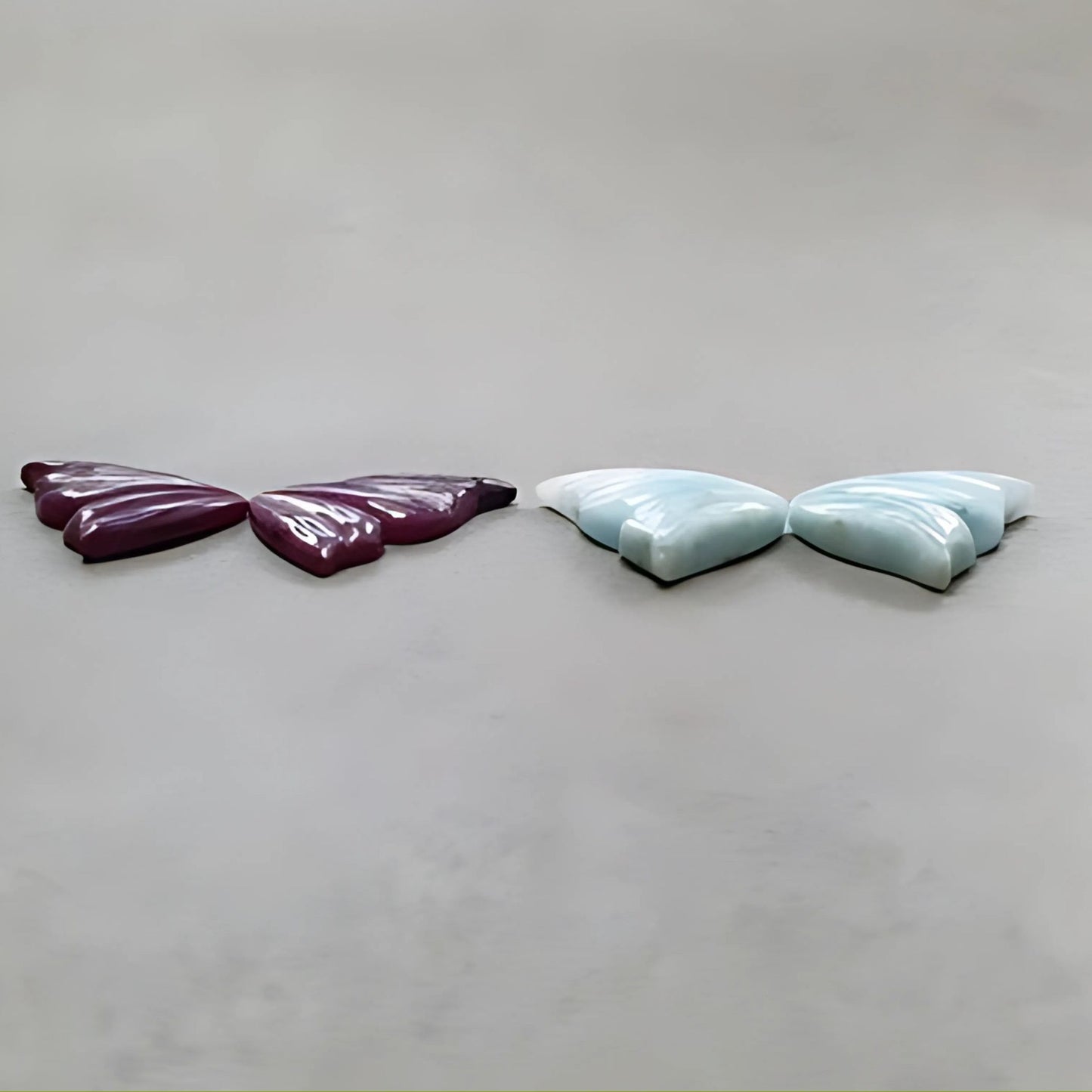45.10cts Red Ruby, Larimar Carving Natural Untreated gemstone Butterfly Shape 4pcs Set for Jewelry