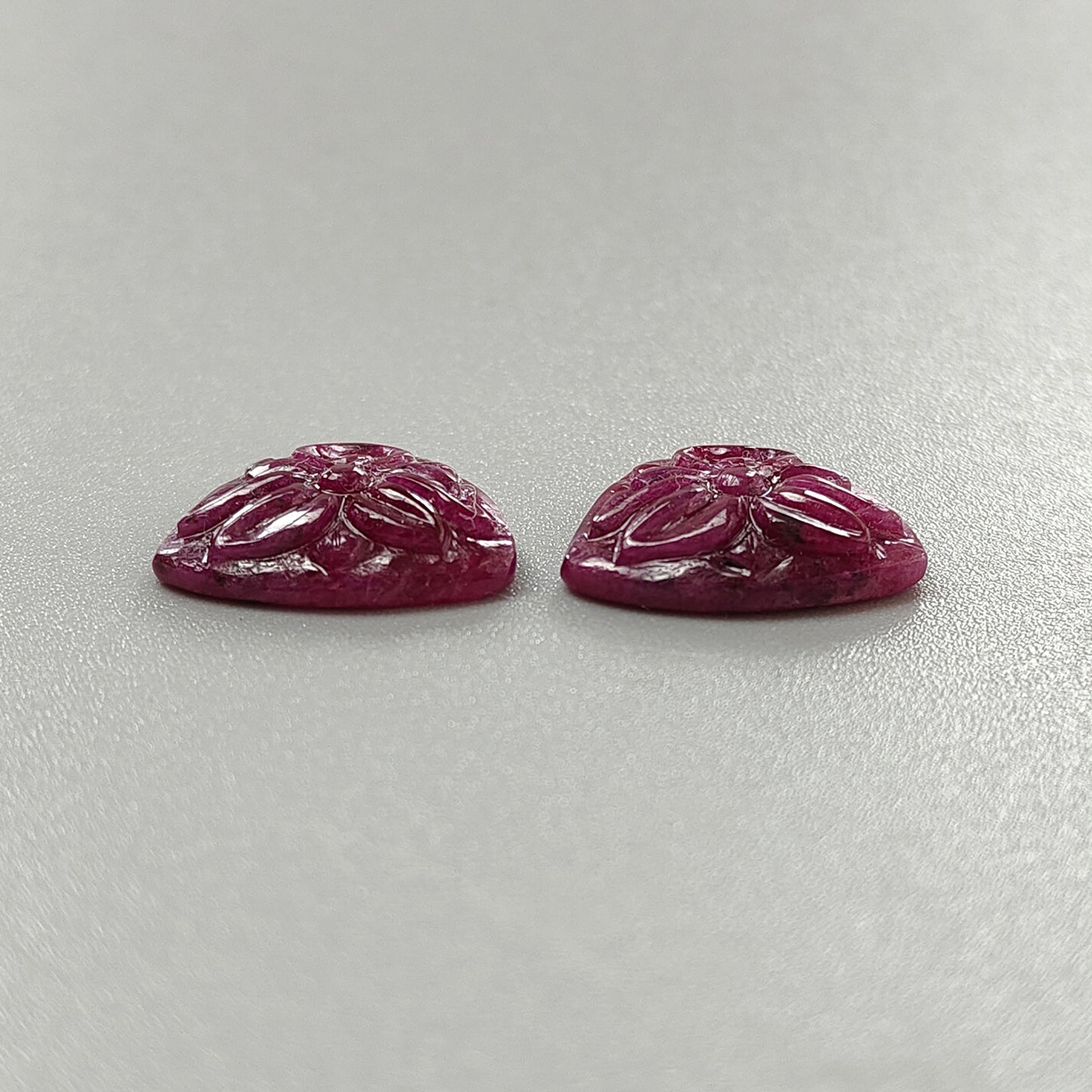 Ruby Gemstone Carving : 19.20cts Natural Untreated Unheated Red Ruby Hand Carved Uneven Shape 13mm-17mm Pair