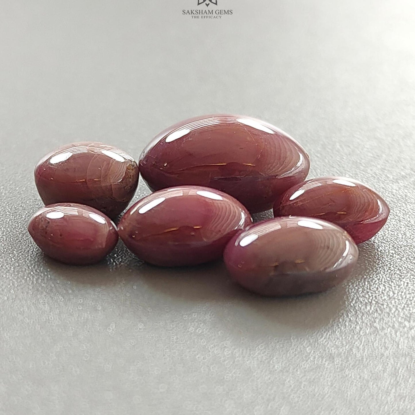 Star Ruby Gemstone Cabochon : 27.10cts Natural Untreated Unheated Ruby Oval Shape 7.5*5.5mm - 13*10.5mm 6pcs Lot