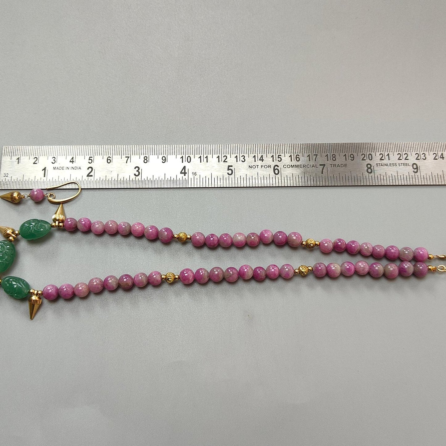 Bi-Color Ruby Necklace Earring Jewelry Set: 285.90cts Natural Untreated Zoisite Ruby, Mystique Jade Round Plain Brass Jewelry Set 8mm 18.5"