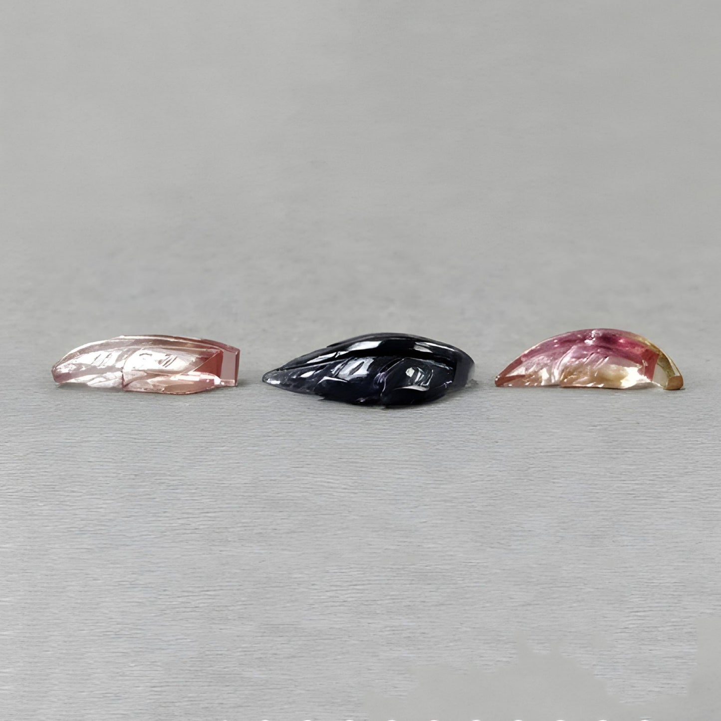 14.55cts Watermelon Tourmaline Bi-Color Natural Untreated Carving Gemstone Leaf 3pcs