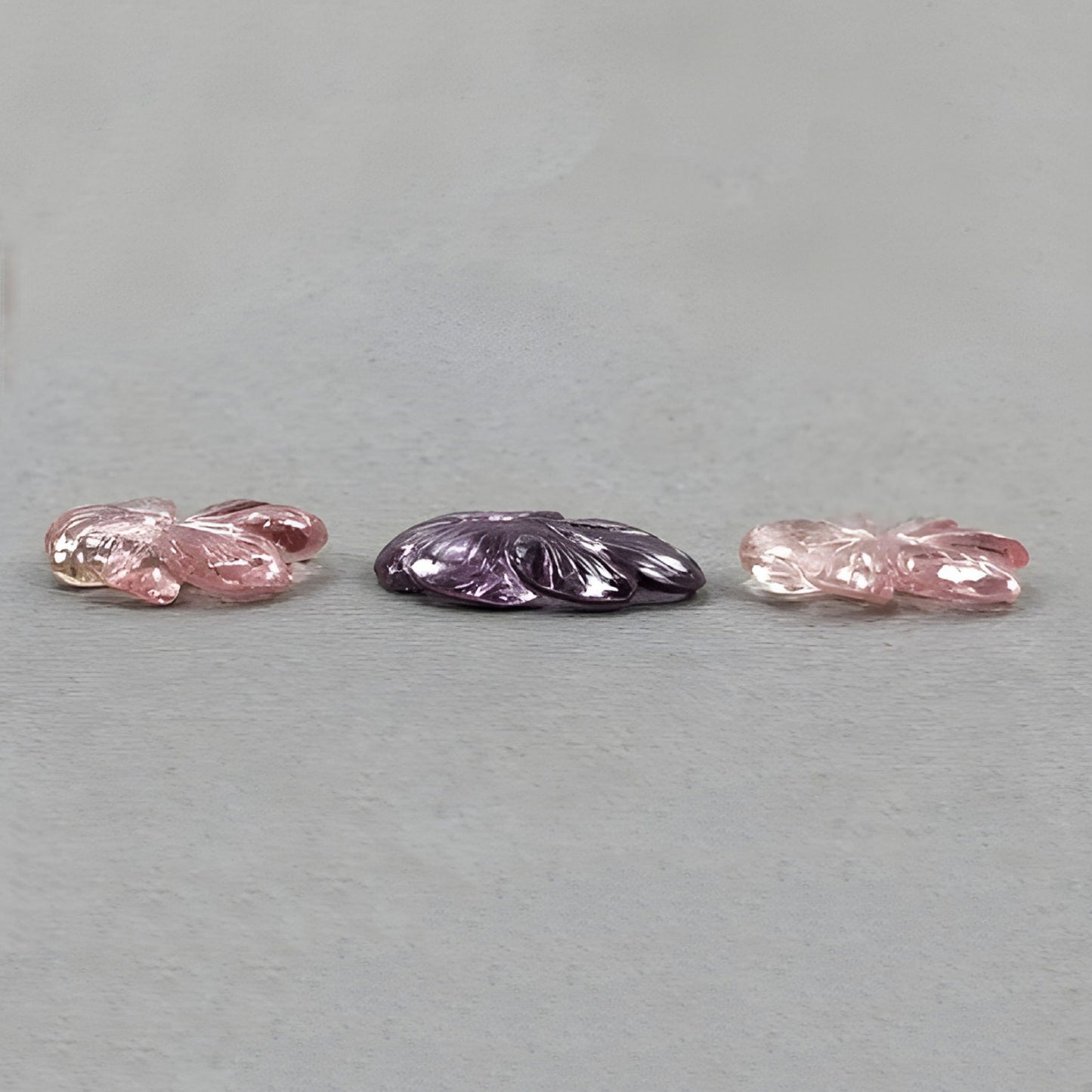 12.55cts Multi Rubellite Tourmaline Natural Untreated Carving Gemstone Flower Shape 3pcs
