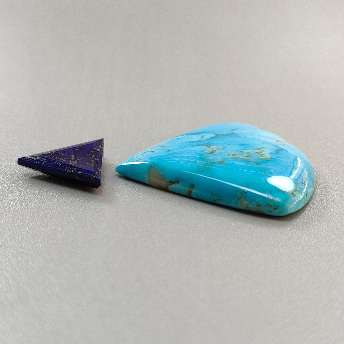 Turquoise Gemstone Cabochon: Natural Untreated Sleeping Beauty Arizona Turquoise with Lapis Lazuli Oval, Triangle Shape 2pcs Set for Jewelry