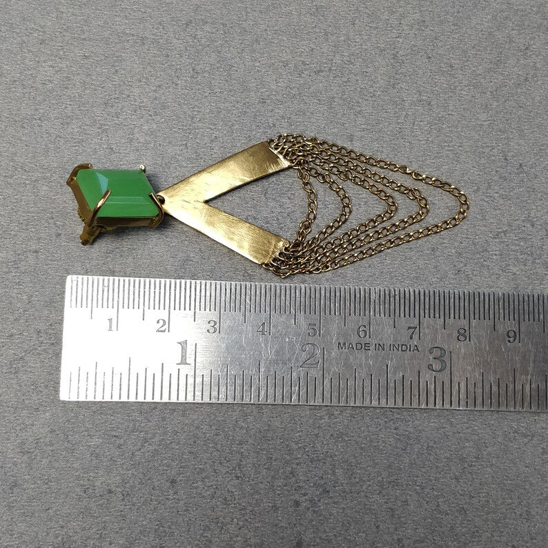 Green Chalcedony Gemstone Earring : 2.5"*1.5" Handmade Brass 18k Gold Plated 13.00gms Cushion Prong Set Drop Dangle Chain Push Back Earring