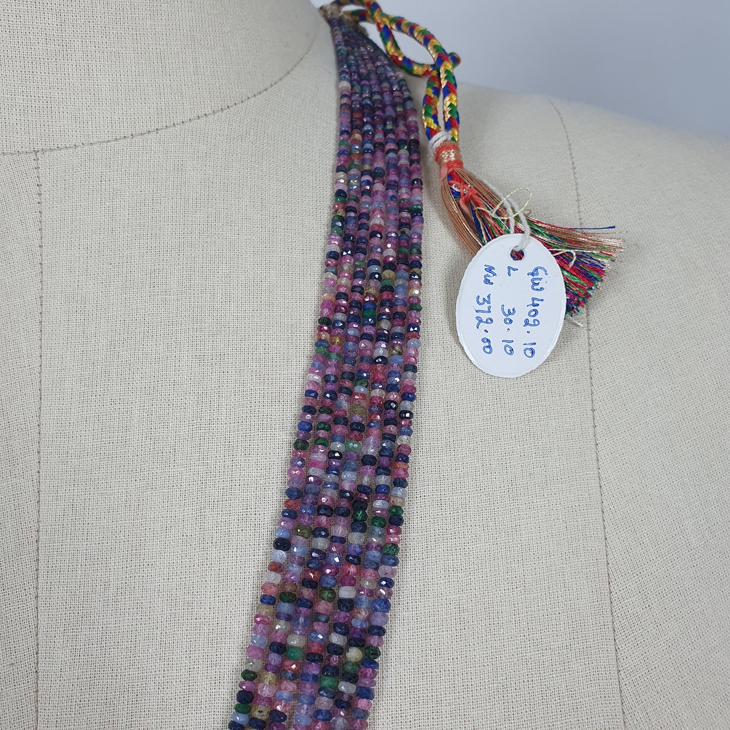 Natural Untreated MULTI SAPPHIRE Gemstone Faceted Shaded Rondelle Checker Cut Beads Necklace 18.2" - 20.2"