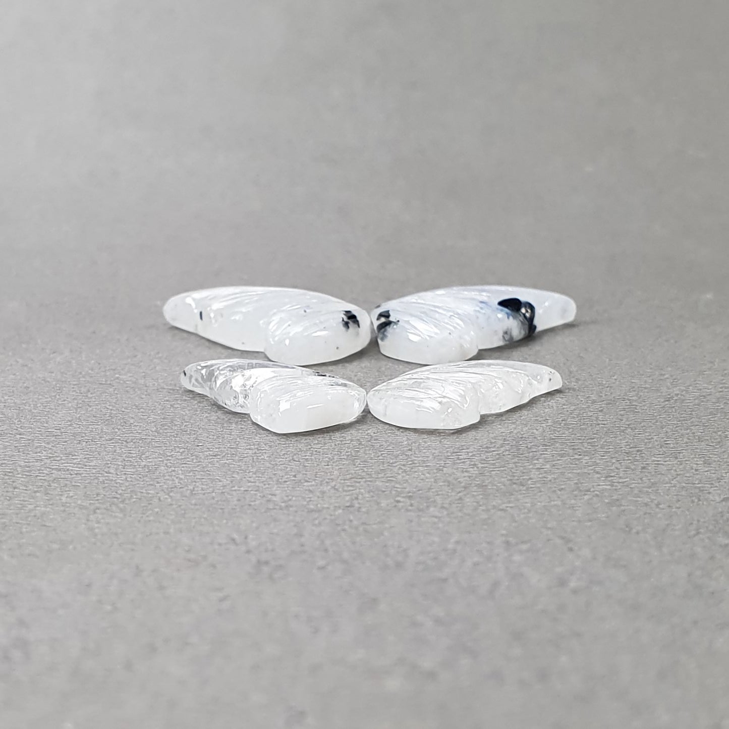 Moonstone Gemstone Carving : 39.05cts Natural Untreated Rainbow Moonstone Hand Carved Butterfly 20*11.5mm - 25*15mm 2Pairs