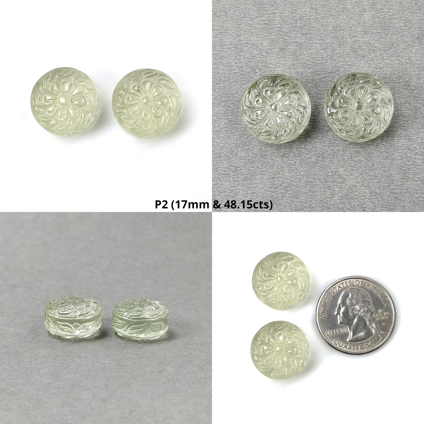 GREEN AQUAMARINE Gemstone Carving : Natural Untreated Aqua Hand Carved Round Shape Pair