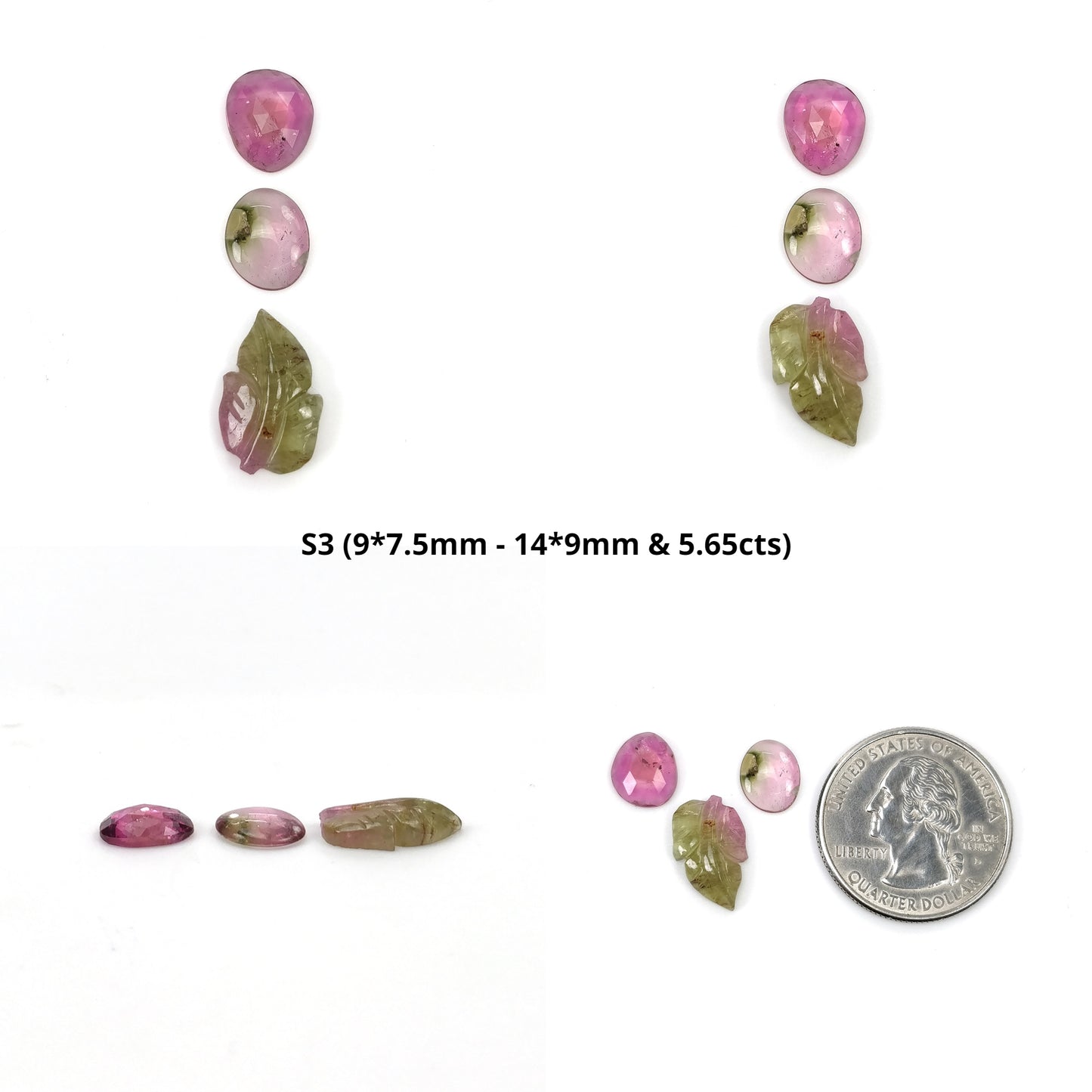 Watermelon Tourmaline Gemstone Carving : Natural Untreated Pink & Green Tourmaline Hand Carved Flower Sets