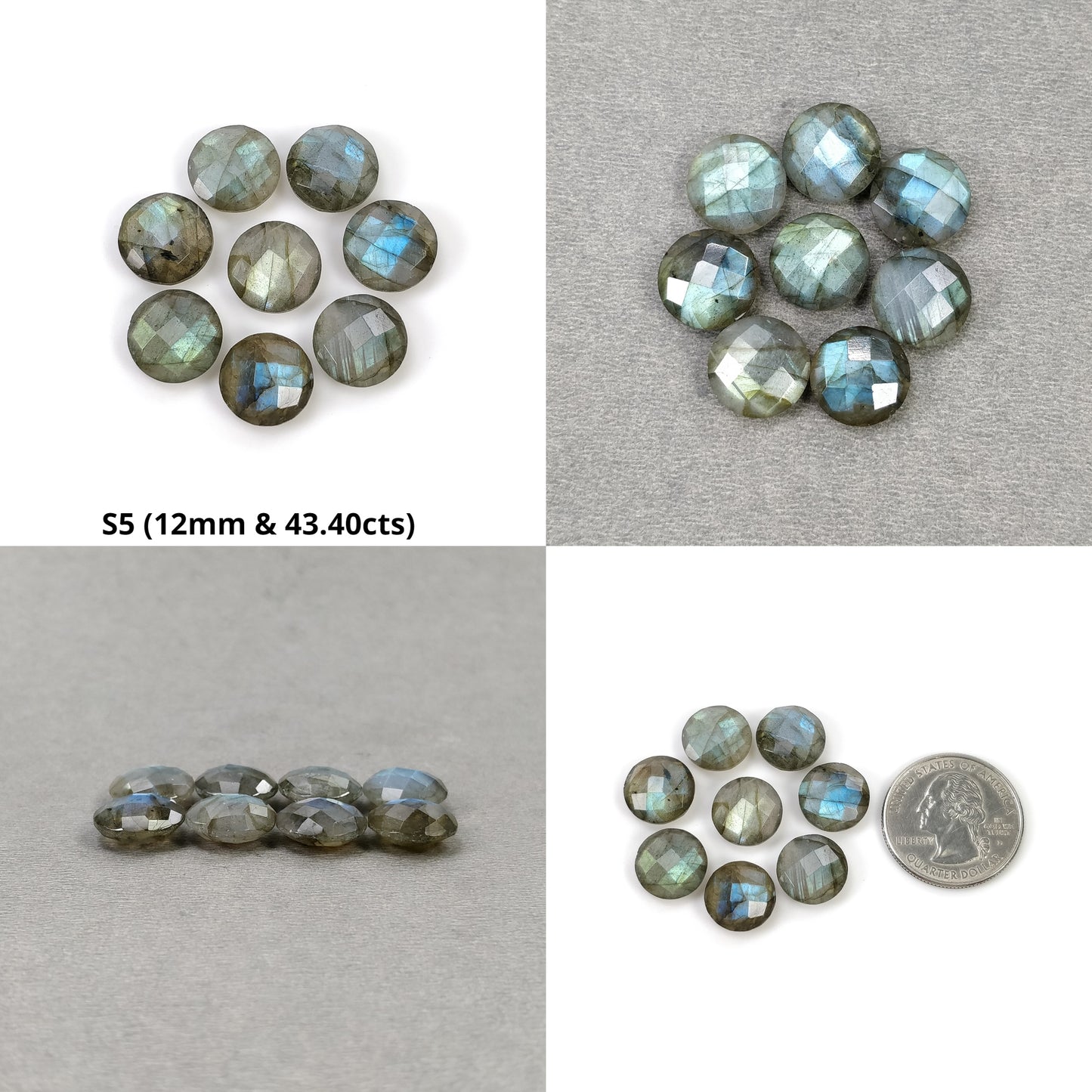 Labradorite Gemstone Checker Cut : Natural Untreated Rainbow Flashing Labradorite Round Shape Briolette Set For Jewelry