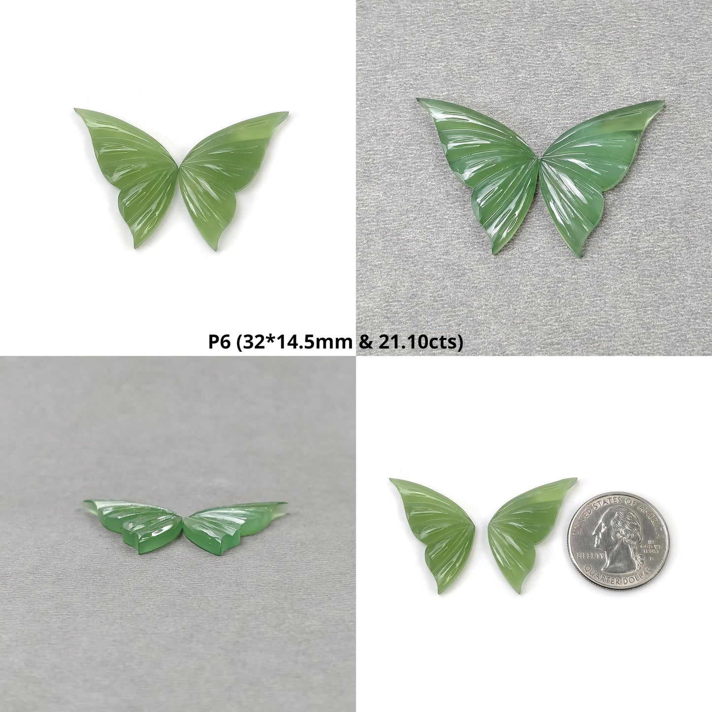 ANTIGORITE SERPENTINE Gemstone Carving : Natural Untreated Green Serpentine Hand Carved Butterfly Pair