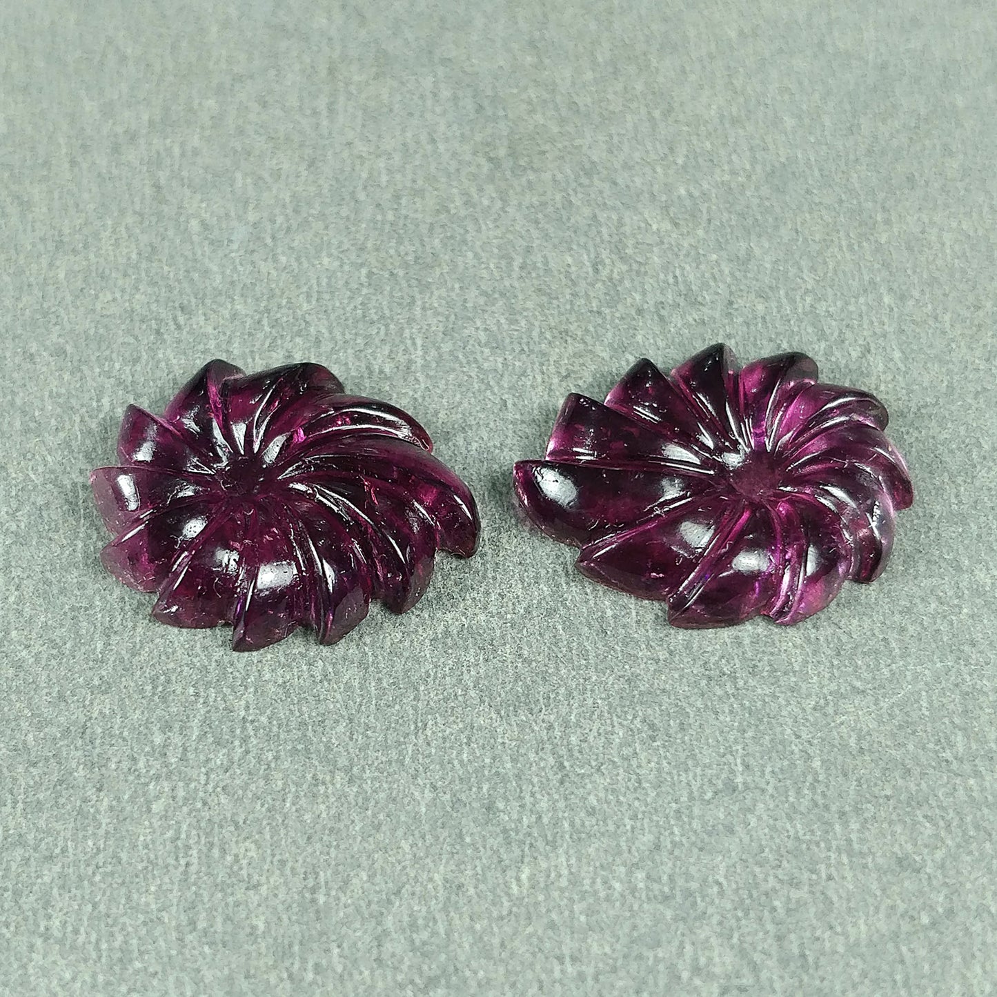 Rubellite TOURMALINE Gemstone Carving : 11.79cts Natural Untreated Pink Tourmaline Hand Carved Floral Carving 17*14mm Pair (With Video)