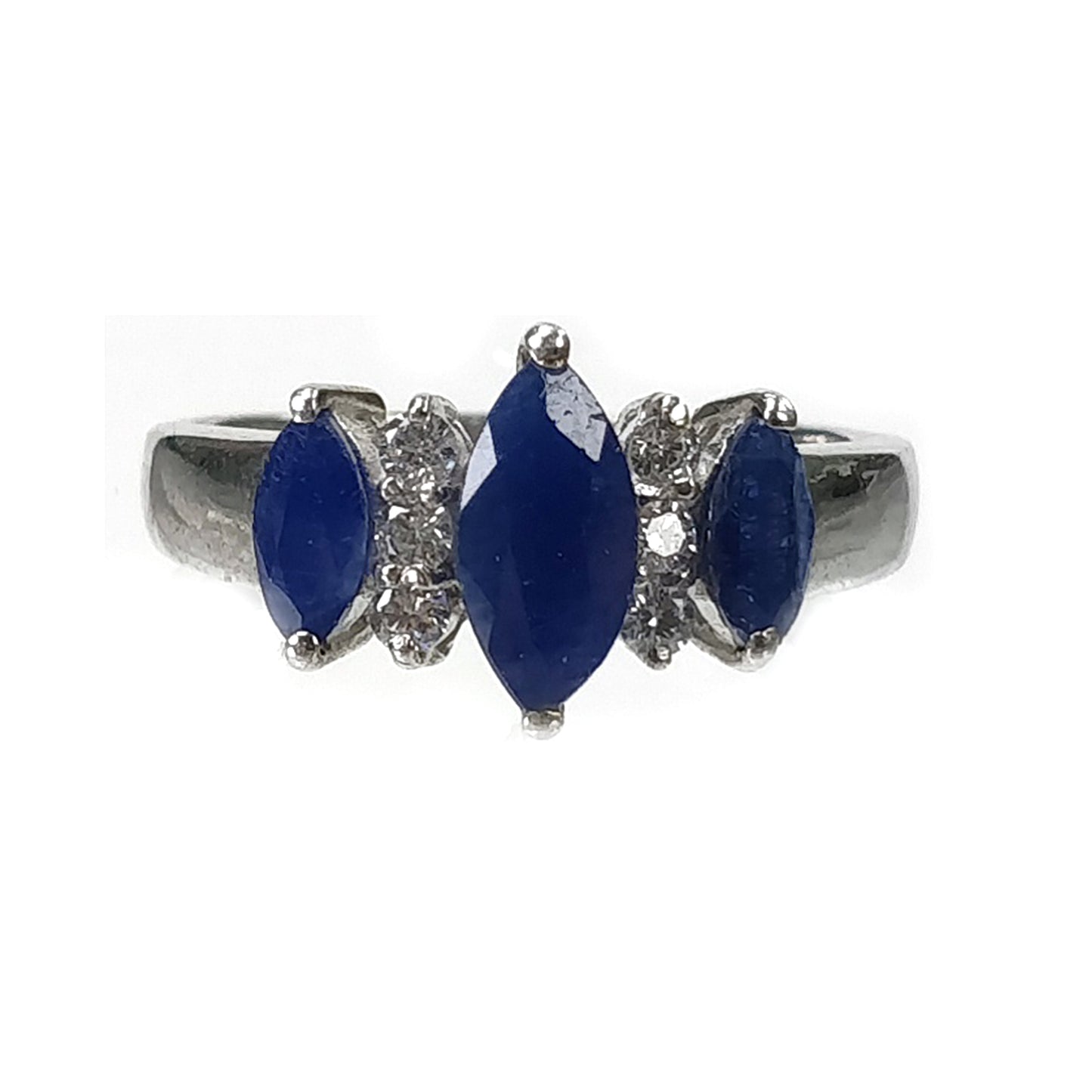 Blue SAPPHIRE Gemstone With CZ RING : 2.540gms 925 Sterling Silver Natural Sapphire Normal Cut Prong Set Unisex Ring 7.25US
