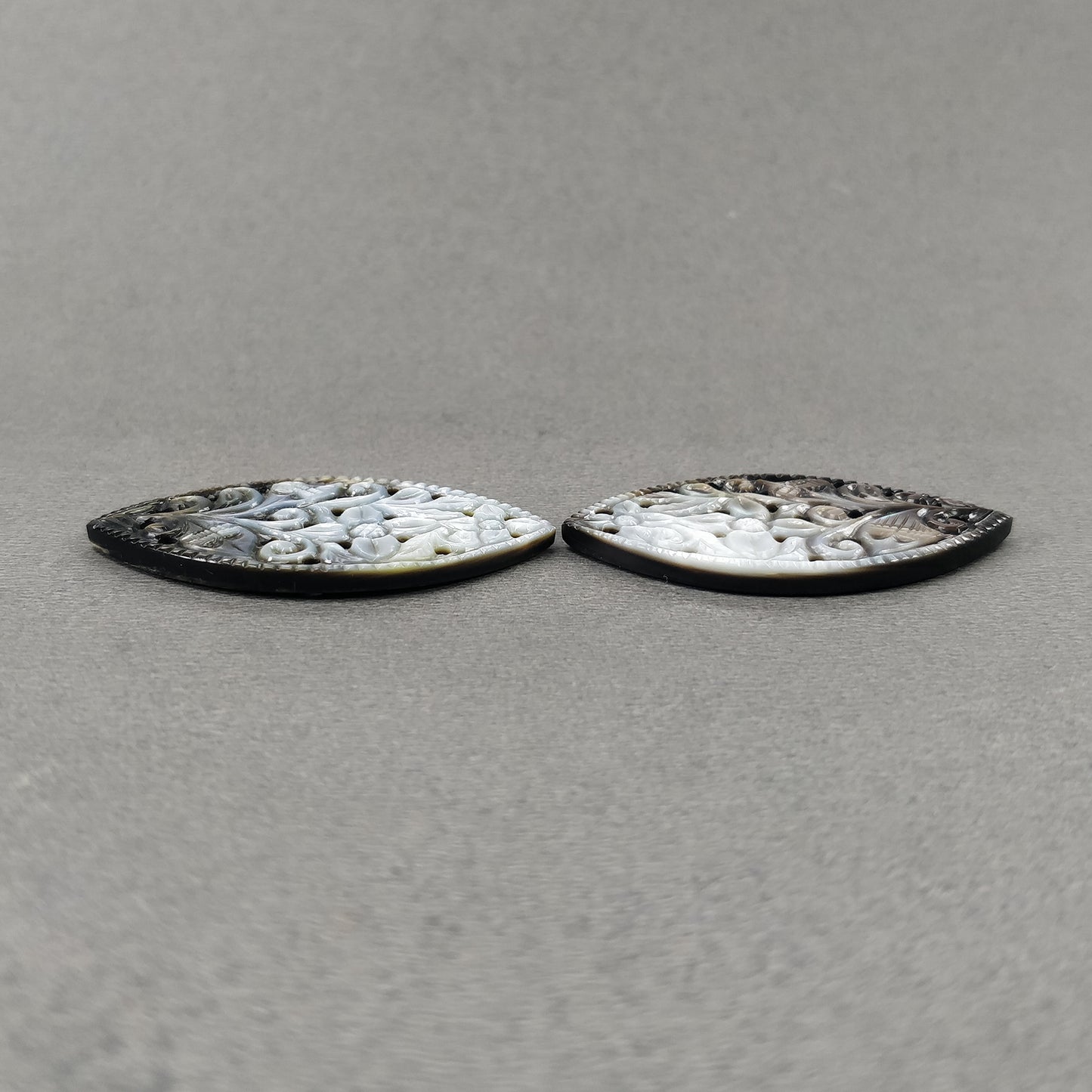 MOTHER OF PEARL Gemstone Carving : 50.20cts Natural Untreated Black Mop Hand Carved Marquise Shape 39*24mm Pairs