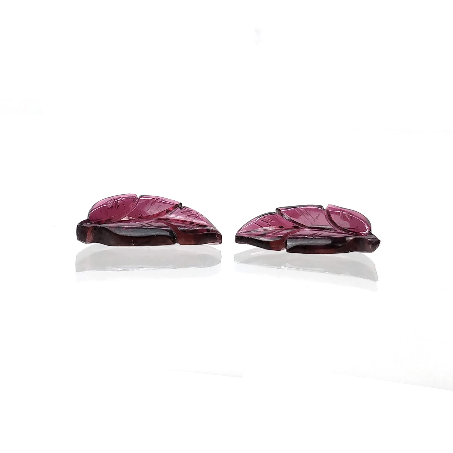 Rubellite Tourmaline Gemstone Carving : 15.70cts Natural Untreated Pink Tourmaline Hand Carved Leaves 18*12mm Pair