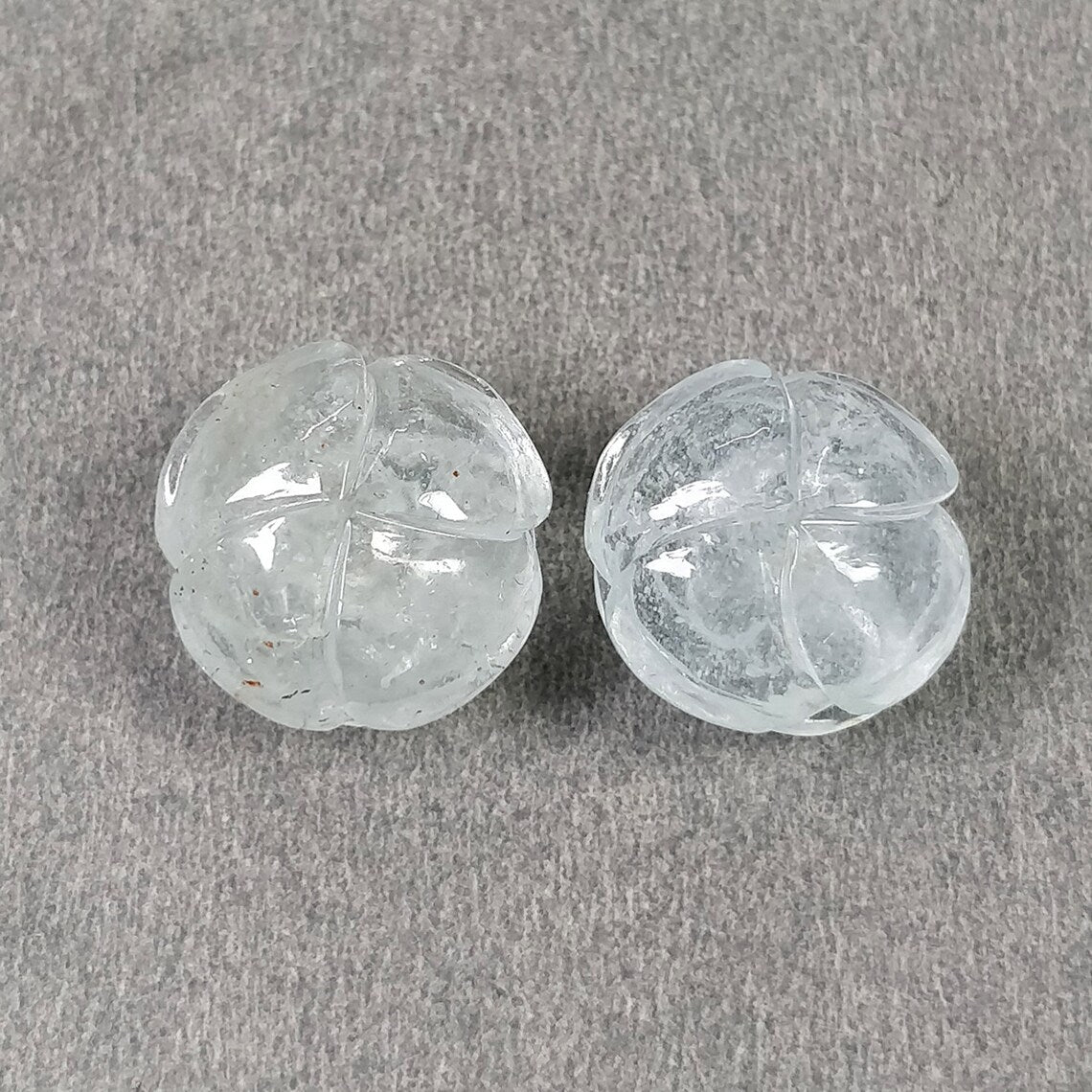 Milky AQUAMARINE Gemstone Carving : 24.60cts Natural Untreated Blue Aqua Hand Carved FLOWER 14mm - 15mm 2pcs