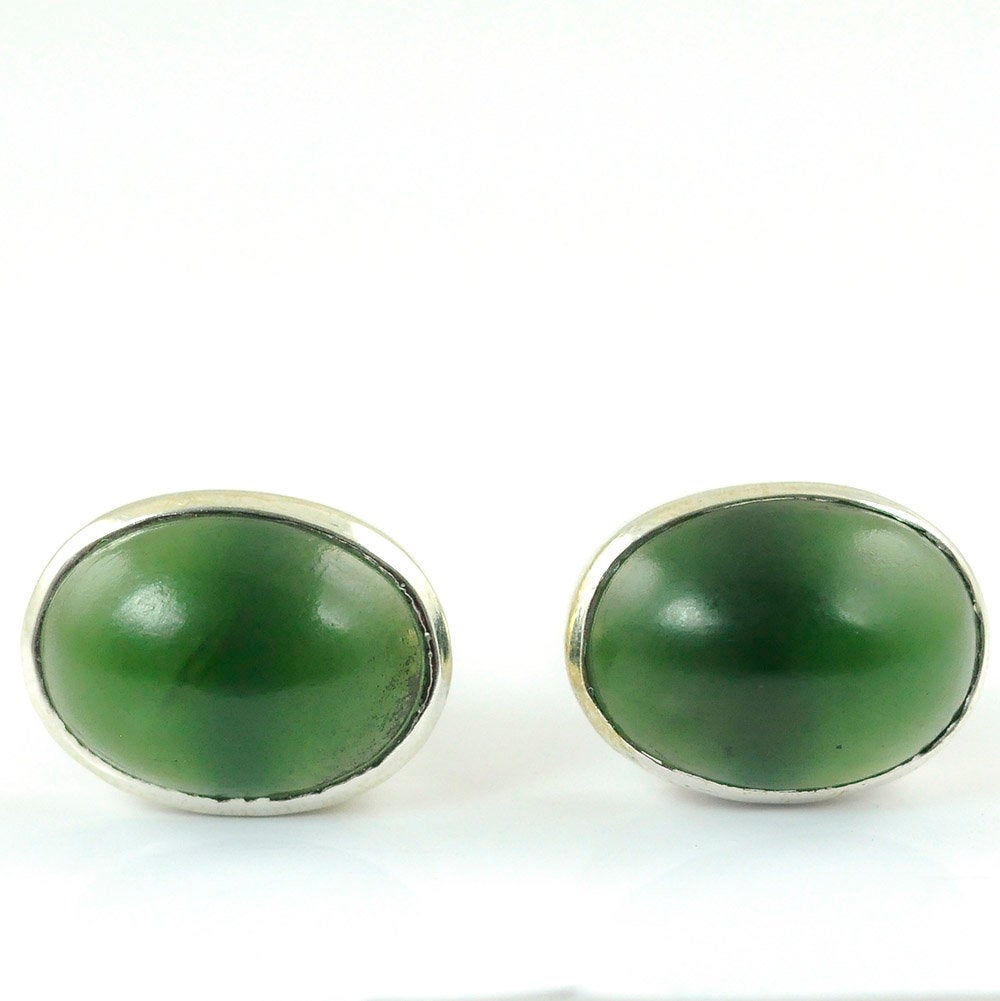 SERPENTINE Gemstone CUFF LINK : 925 Sterling Silver Natural Green Serpentine Gemstone Oval Cabochon Bezel Set Fine Jewelry Cufflink For Gift