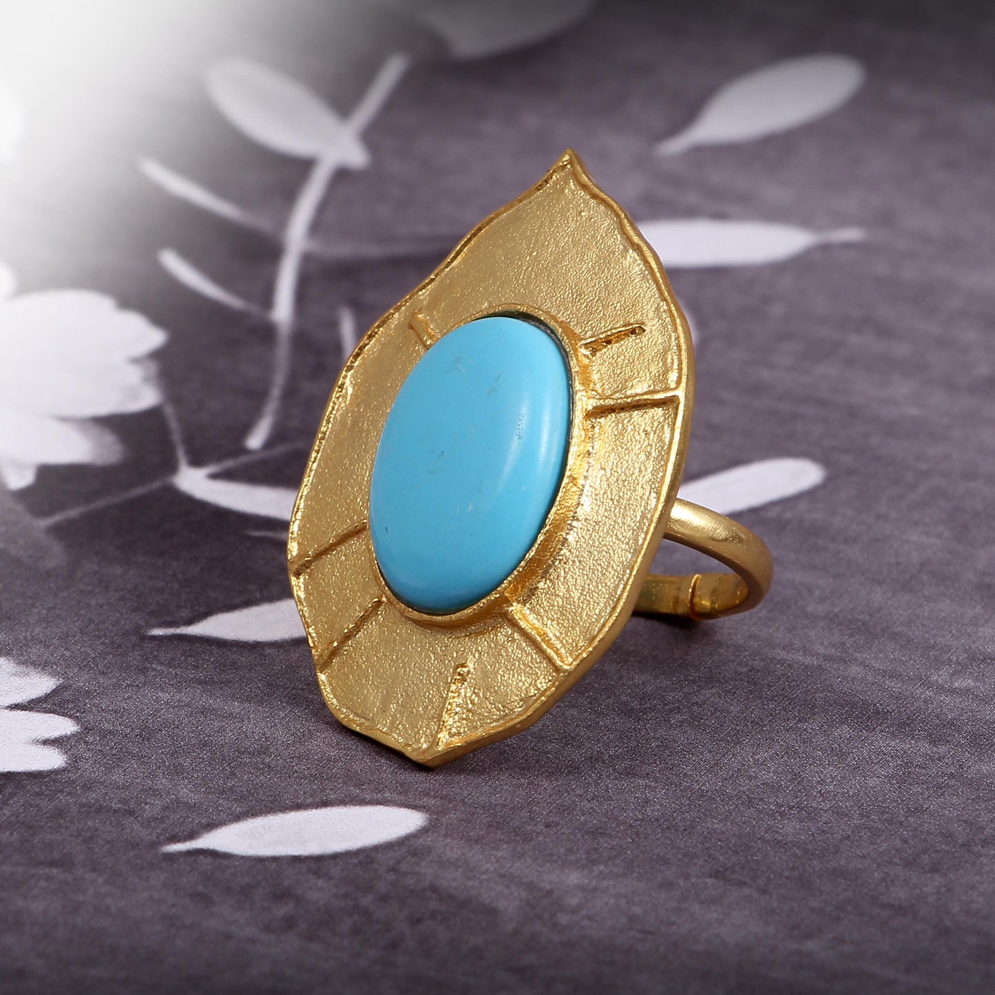 Brass Gold Plated Big Oval Natural Turquoise Gemstone Ring Boho Handmade Modern Ring Traditional Ring Brass Fashion Charm Ring Gift For Her