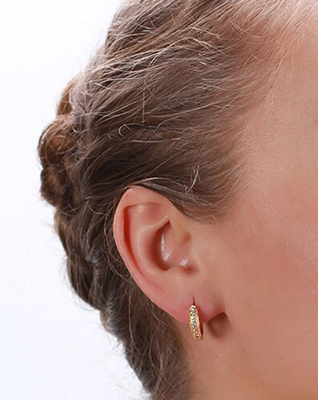 ROSE Gold Plated Hoop Earrings : 2.96gms Shiny Cubic Zirconia Round Earring Fashion Women Accessories Minimalist Jewelry For Girls 10mm