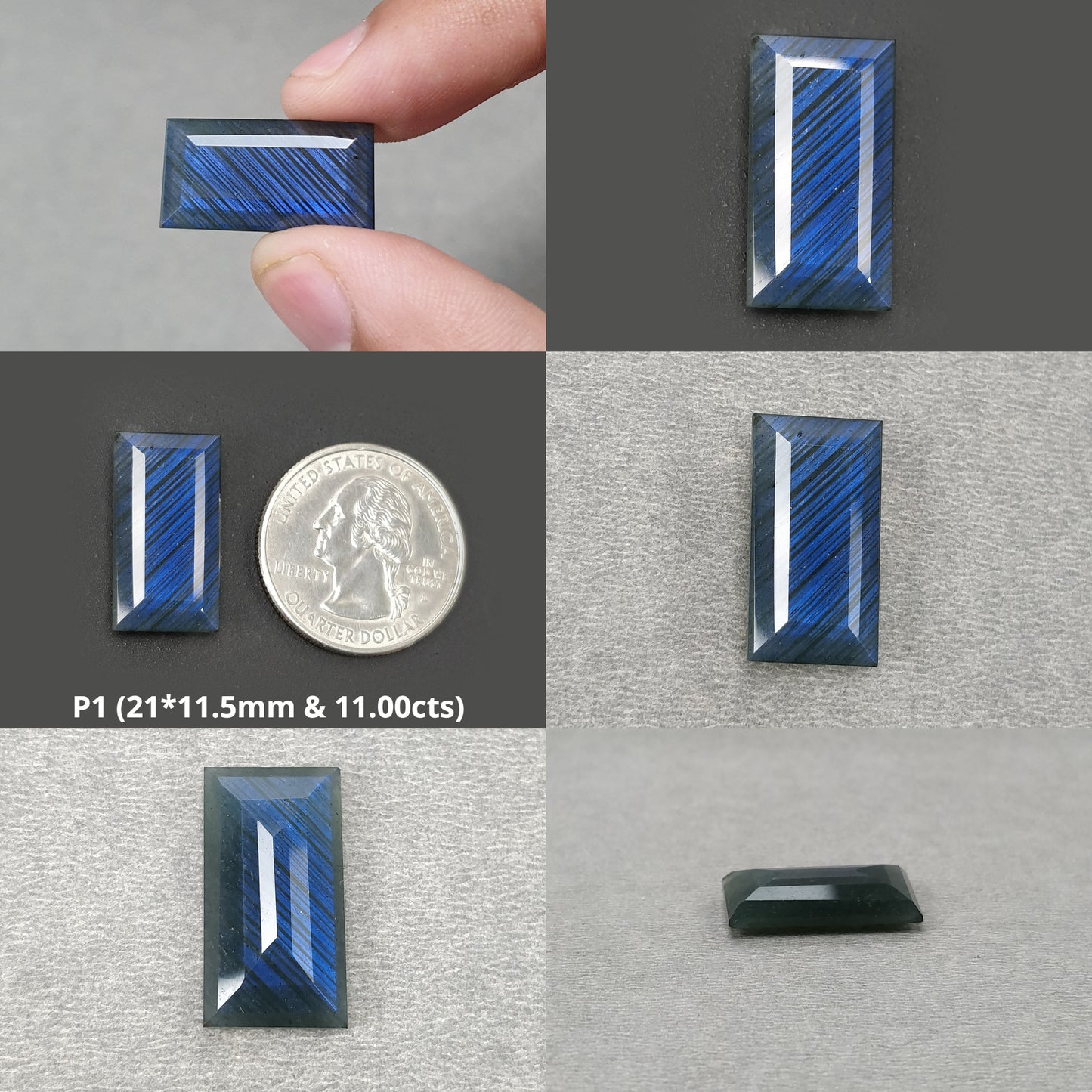 Rainbow Flashing LABRADORITE Gemstone Normal Cut : Natural Untreated Blue Labradorite Baguette Shape