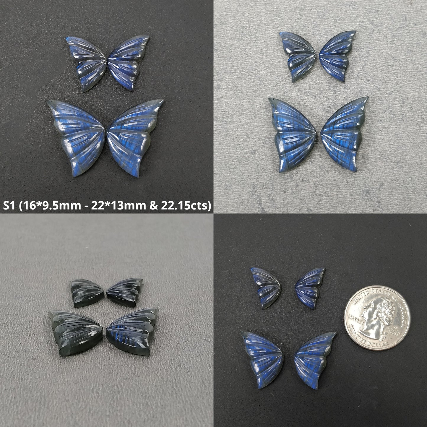 LABRADORITE Gemstone Carving : Natural Untreated Unheated Labradorite Hand Carved Butterfly Sets