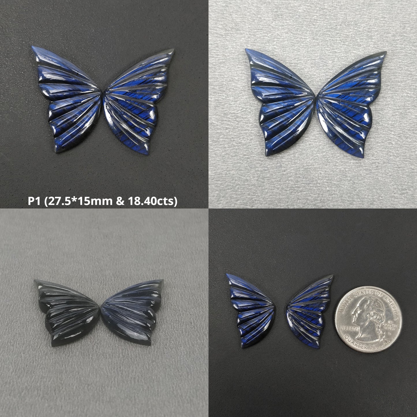 LABRADORITE Gemstone Carving : Natural Untreated Unheated Labradorite Hand Carved Butterfly Sets