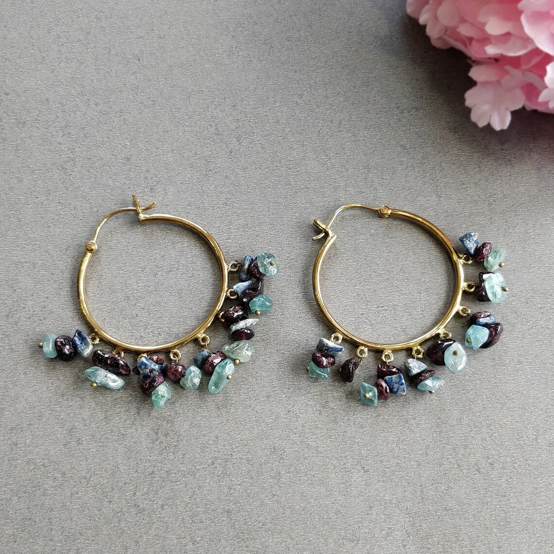 Rhinestone Earring : 2.20" Handmade Brass 18k Gold Plated 20.00gms Round Hoop Design Drop Dangle Hook Earring