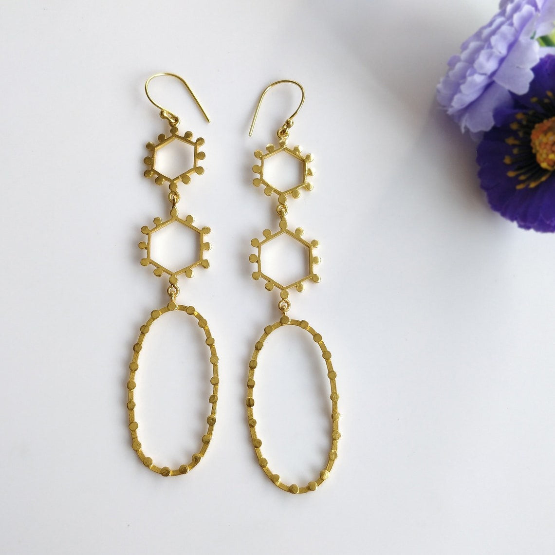 Handmade Brass Earring : 10*2 CM 18k Gold Plated 10.00GMS Brass Boho Style Circle Drop Dangle Push Back Earring Gift For Her