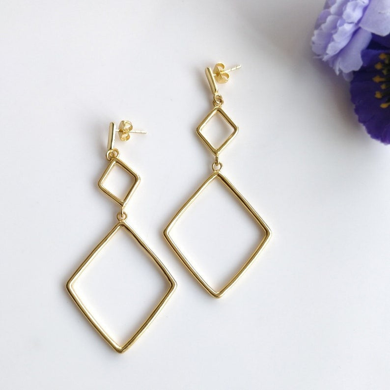 Handmade Brass Earring : 3.00" 18k Gold Plated 8.00gms Brass Boho Style Marquoise Design Drop Dangle Push Back Earring Gift For Her
