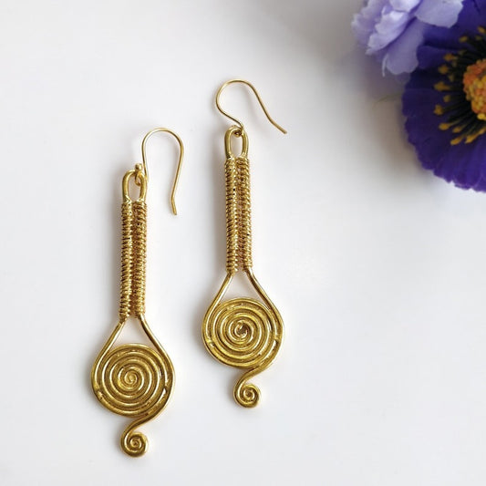 Handmade Brass Earring : 3" 18k Gold Plated 14.00GMS Brass Boho Style Drop Dangle Hook Earring Gift For Her