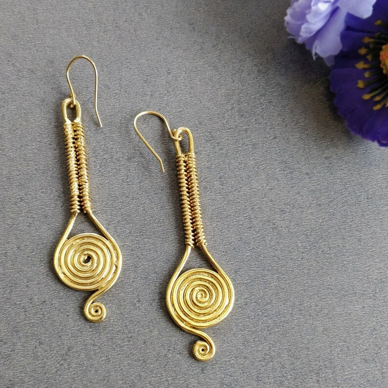 Handmade Brass Earring : 3" 18k Gold Plated 14.00GMS Brass Boho Style Drop Dangle Hook Earring Gift For Her