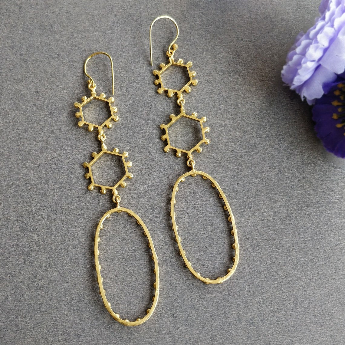 Handmade Brass Earring : 10*2 CM 18k Gold Plated 10.00GMS Brass Boho Style Circle Drop Dangle Push Back Earring Gift For Her