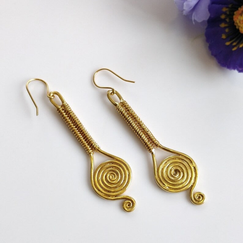 Handmade Brass Earring : 3" 18k Gold Plated 14.00GMS Brass Boho Style Drop Dangle Hook Earring Gift For Her