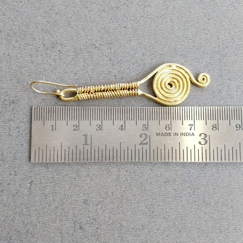 Handmade Brass Earring : 3" 18k Gold Plated 14.00GMS Brass Boho Style Drop Dangle Hook Earring Gift For Her