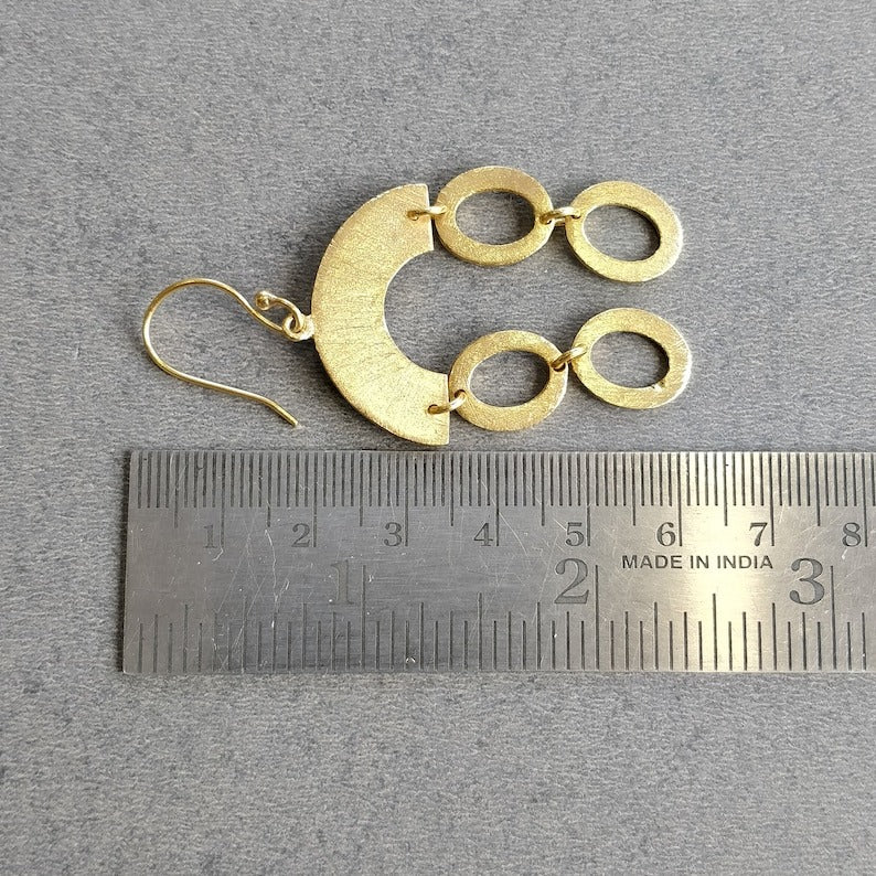 Handmade Brass Earring : 6*3CM 18k Gold Plated 8.00GMS Brass Boho Style Brush Texture Oval Drop Dangle Hook Earring Gift For Her